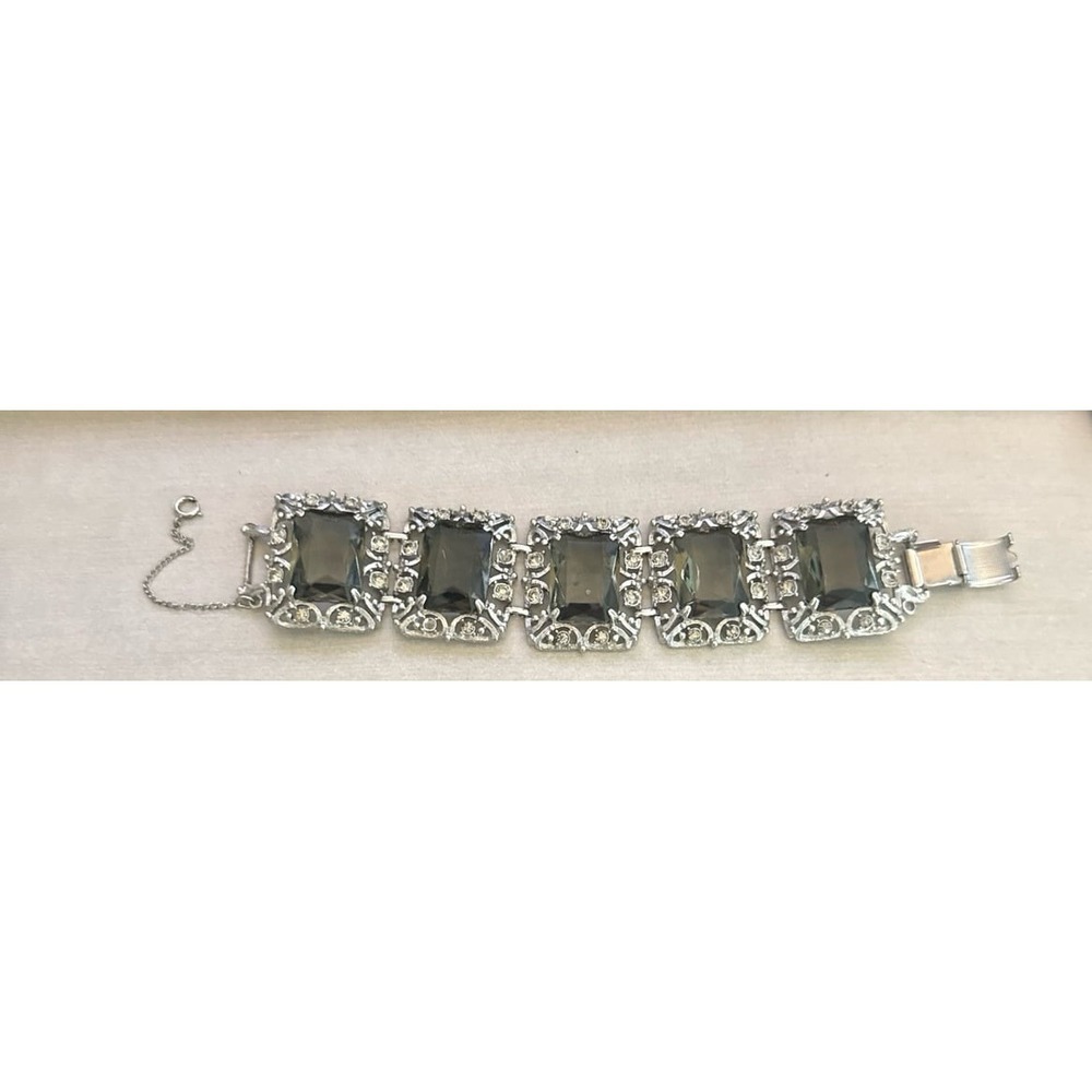 Vintage Sarah Coventry Celebrities Bracelet:‎ Chunky Smoky Gray Rhinestone
